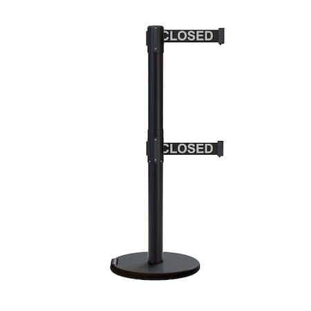 Retractable Belt Dbl Roller Stanchion, 2.5ft Black Post  9ft. Lines